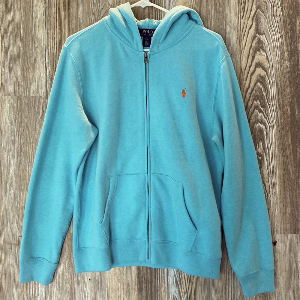 Ralph Lauren Blue Zip-Up Hoodie Soft Fleece Sweatshirt
